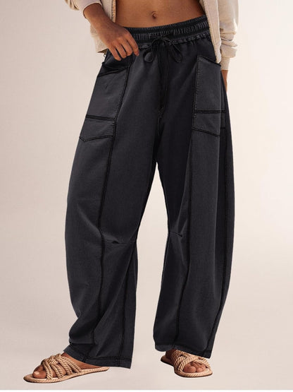 Limited time sale🔥Women's Casual Drawstring Wide Leg Sweatpants Baggy Barrel Pants