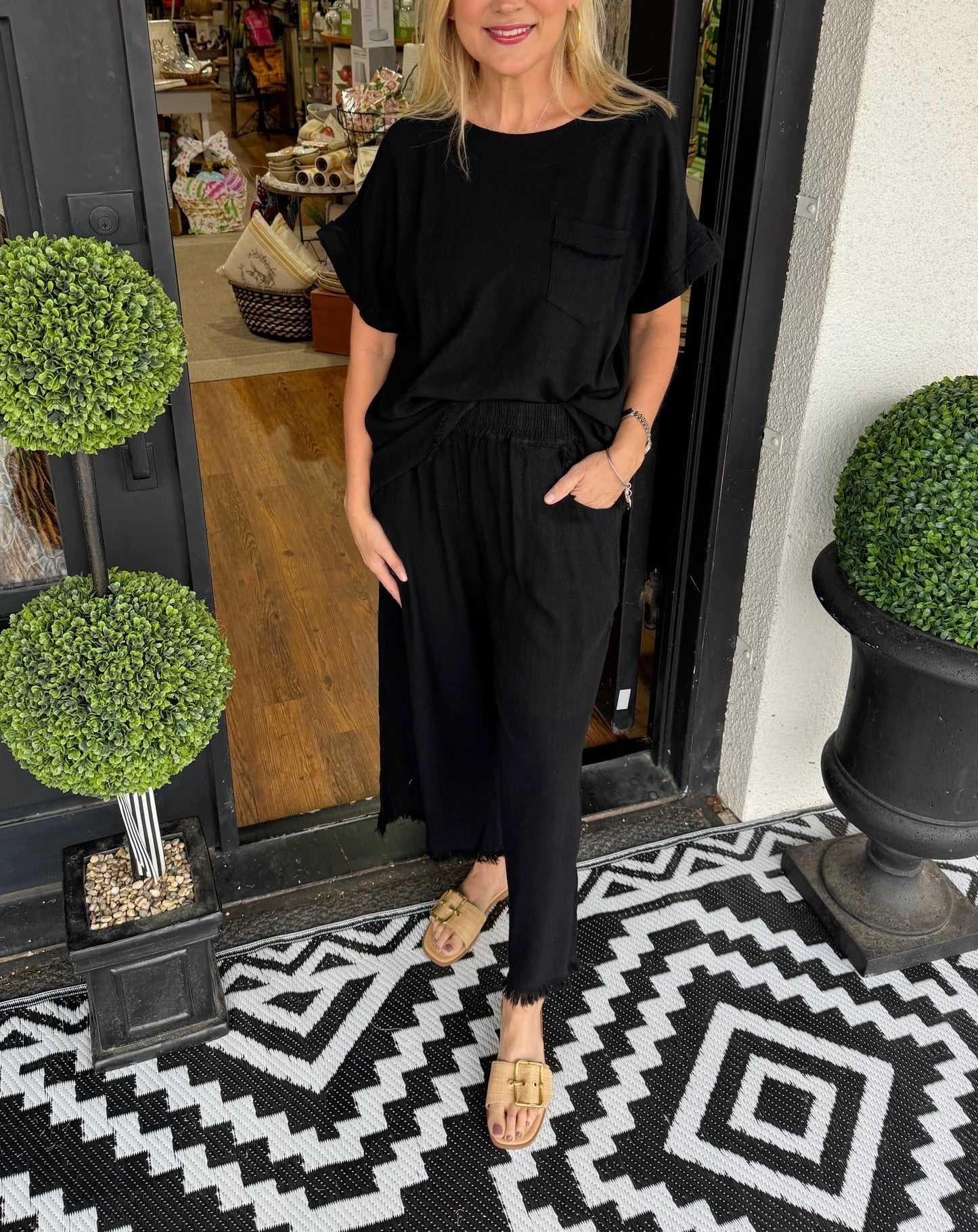 Women's Casual Solid Cotton Linen Lounge Set