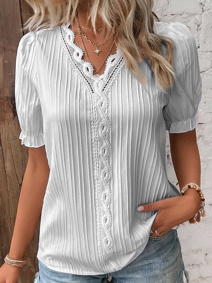 ✨V Neck Plain Lace Elegant Shirt