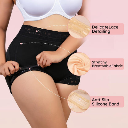 High Waist Tummy Control Shapewear Shorts with Lace & Anti-Slip Band
