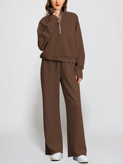 Women's Oversized Half Zip Wide Leg 2 Piece Outfits Lounge Set