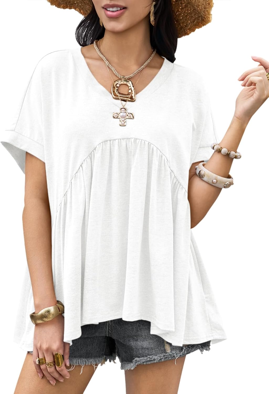 ⏰Hot Sale-Womens Summer Peplum Tops Oversized Babydoll