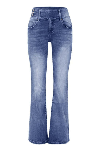 Vintage Button Mid Rise Flared Jeans