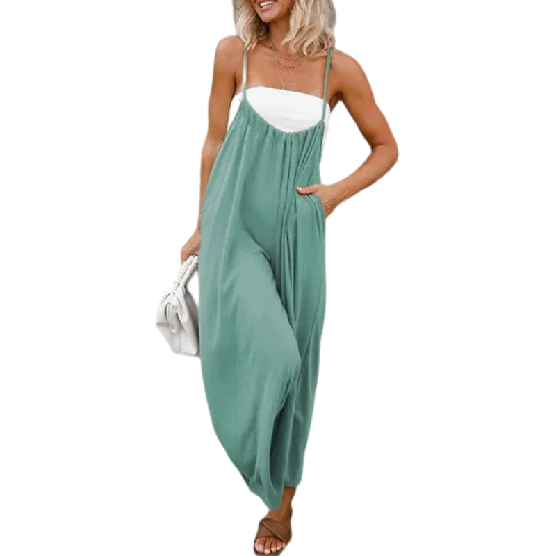 Women's Casual Loose Sleeveless Jumpsuits Spaghetti Straps with Pockets(BUY 2 FREE SHIPPING)