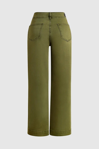 Double Button Mid Waist Straight Leg Pants(BUY 2 FREE SHIPPING)