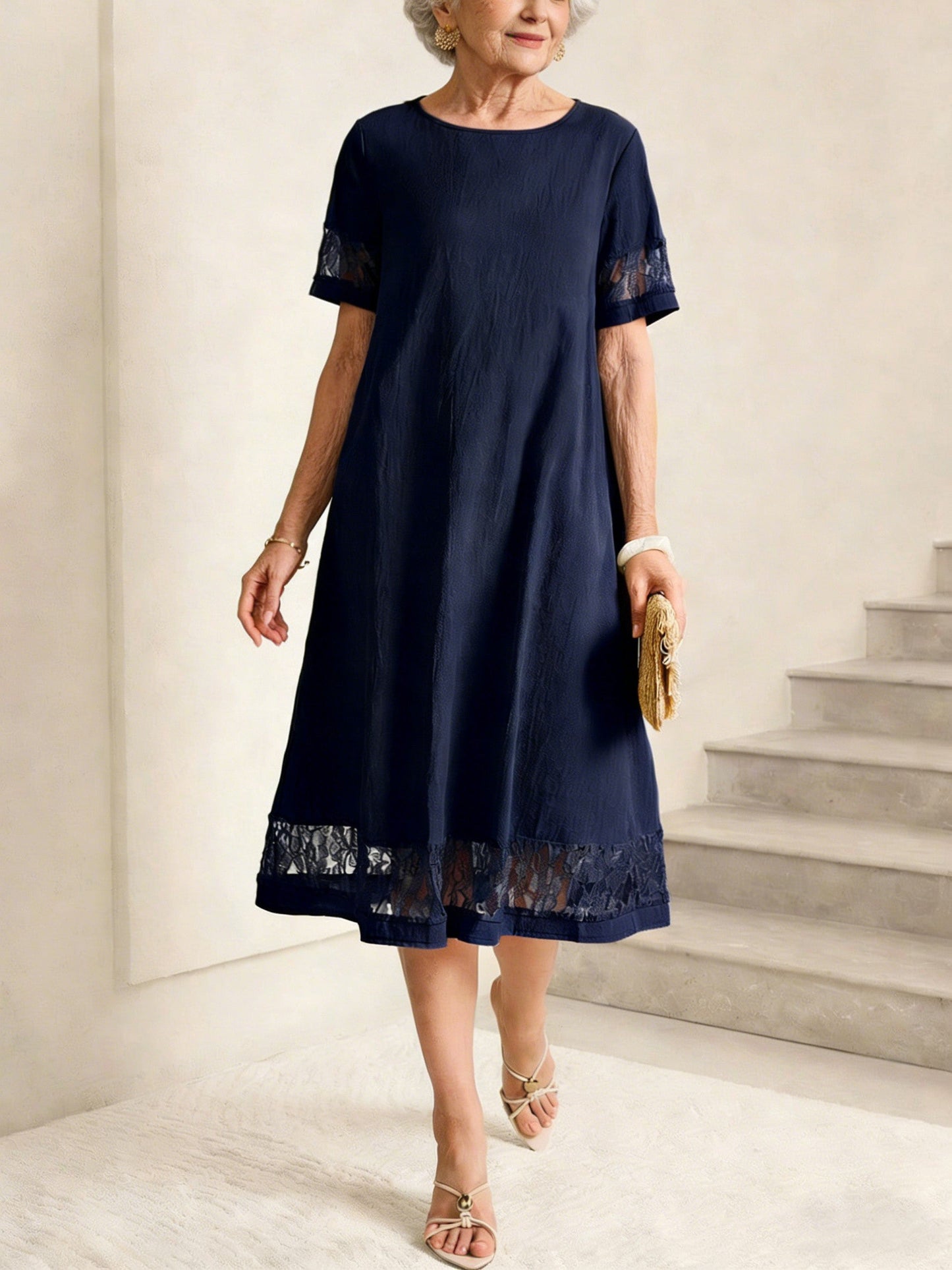 Lace Trim Midi Cotton Dress