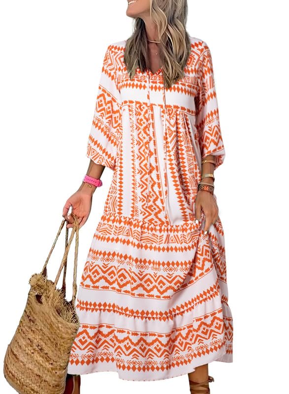 SUMMER CHIC- Women's Puff Sleeve Floral Boho Maxi Dress (Buy 2 Free Shipping)