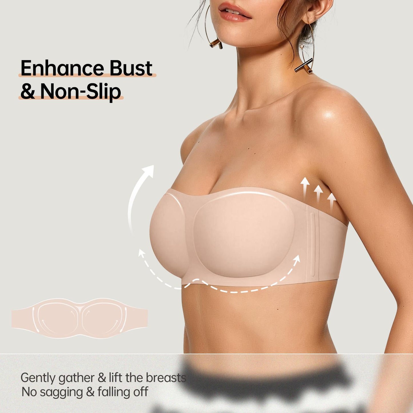 Women's Strapless Push Up Wireless Seamless Jelly Bandeau Bra