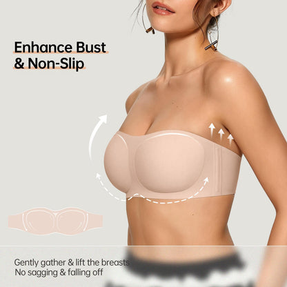 Women's Strapless Push Up Wireless Seamless Jelly Bandeau Bra
