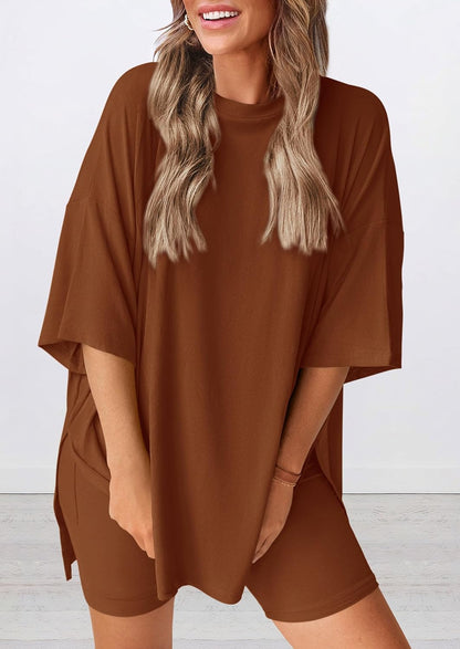 Limited time sale🔥Women's Oversized Casual T-Shirt Shorts Suit Stretch Two-Piece Set
