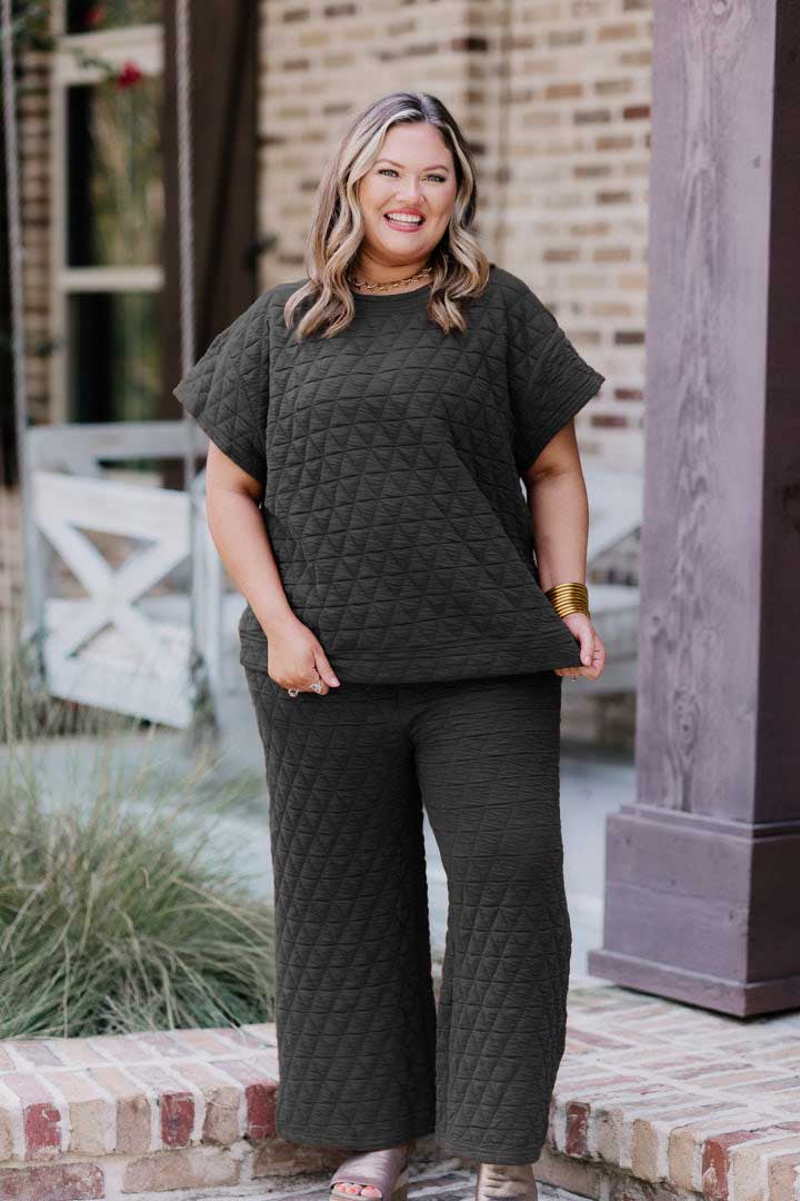 Quilted Drop Shoulder Top And Pant Set (Buy 2 Free Shipping)