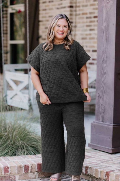 Quilted Drop Shoulder Top And Pant Set (Buy 2 Free Shipping)