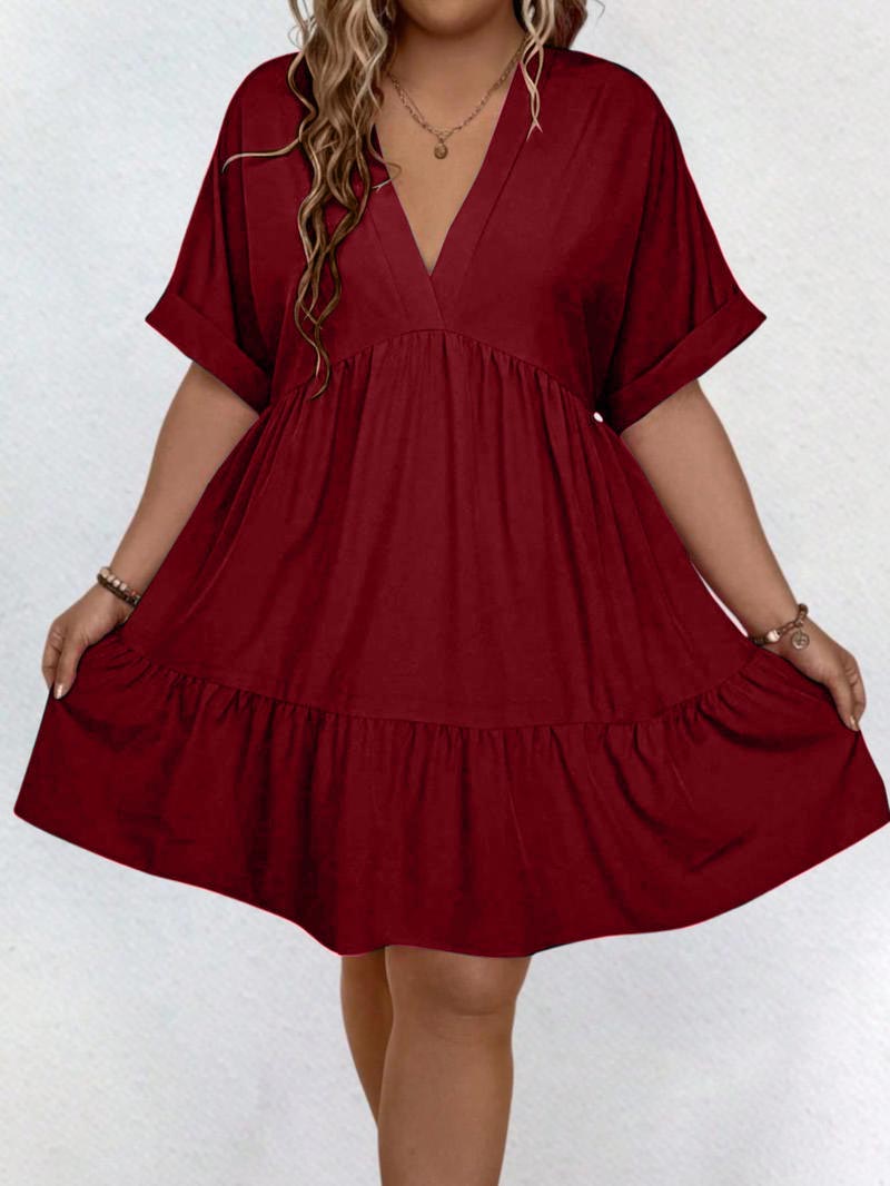 ✨Women's Casual Plain V Neck Batwing Sleeve Dress