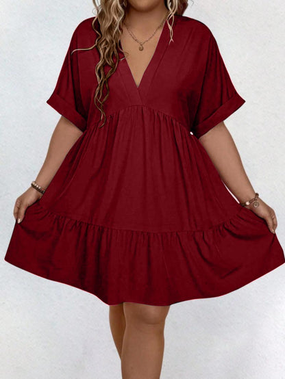 ✨Women's Casual Plain V Neck Batwing Sleeve Dress