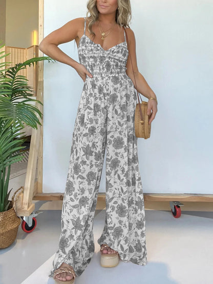 Floral Wide Leg Jumpsuit (Buy 2 Free Shipping)