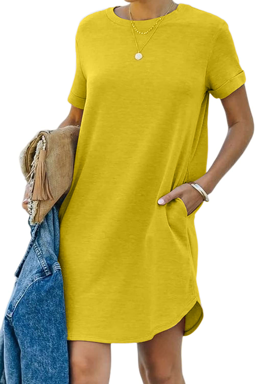 2024 Women's Casual Short Sleeve T Shirt Dress Basic Dresses with Pockets