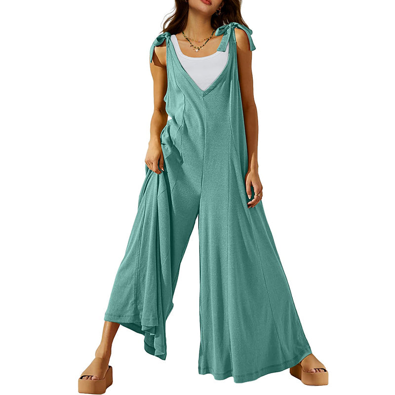 Women's Tie Strap Causal  Sleeveless Wide Leg Long Rompers