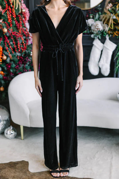 Women's Casual Short Sleeve Belted Long Wide Leg Pant One Piece Jumpsuit(BUY 2 FREE SHIPPING)