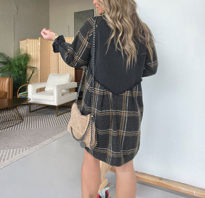 Women's Denim Plaid Dress Black (Buy 2 Free Shipping)