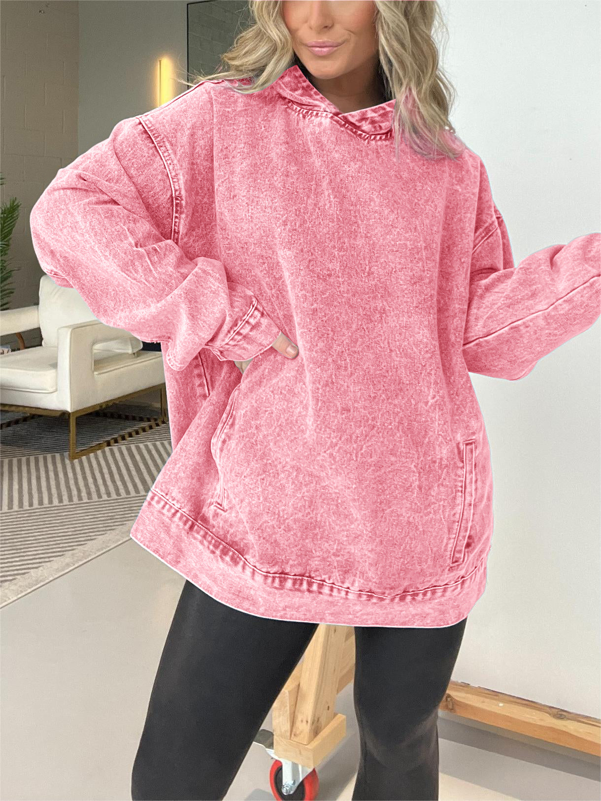 Hot Sale 2024 New Denim Hooded Sweatshirt with Front Pockets (Buy 2 Free Shipping)
