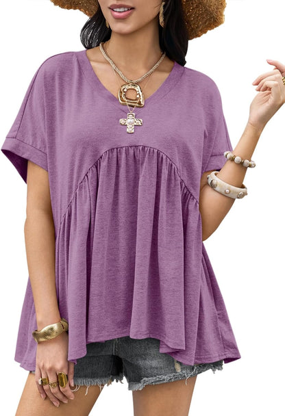 ⏰Hot Sale-Womens Summer Peplum Tops Oversized Babydoll