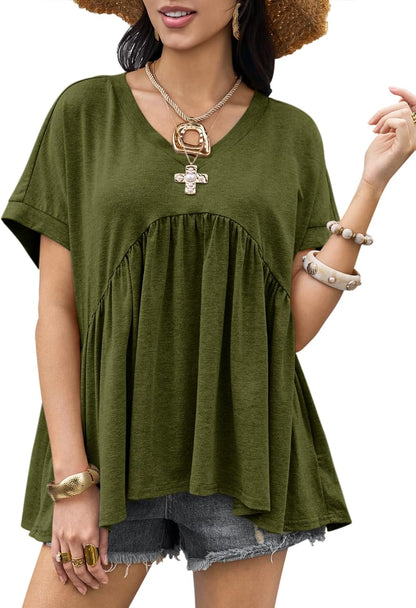 ⏰Hot Sale-Womens Summer Peplum Tops Oversized Babydoll