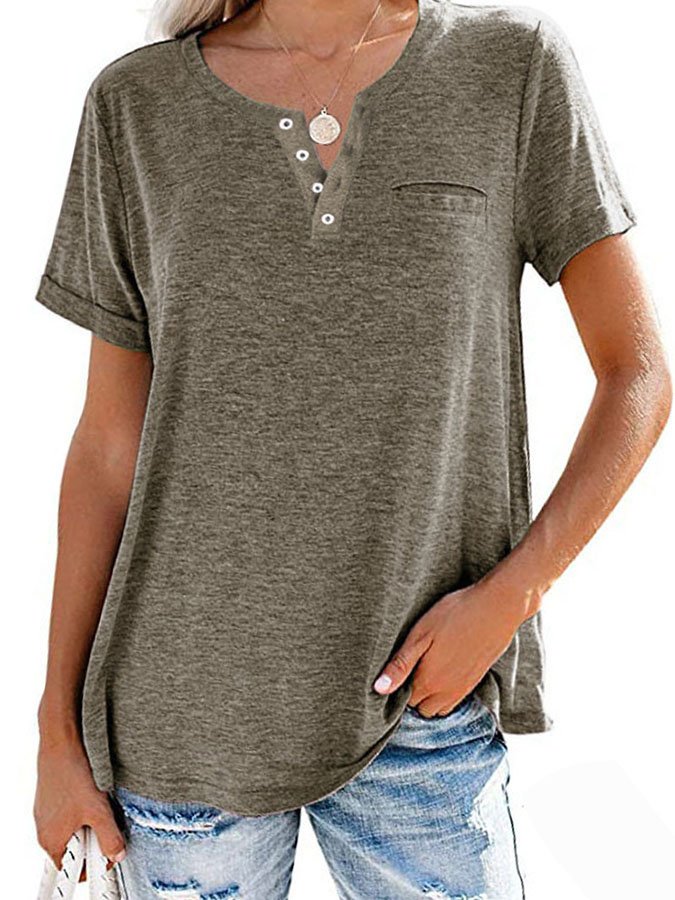 Summer Fashion Solid Color Pocket Short Sleeve T-Shirt