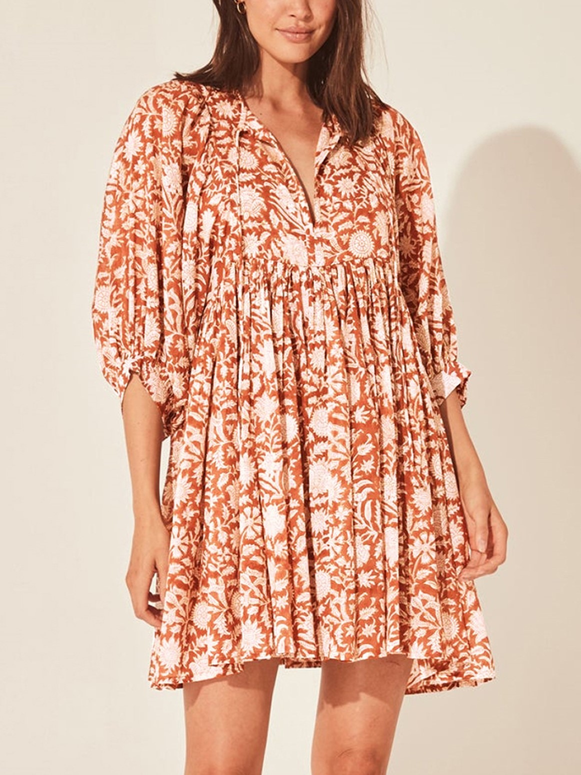 2024 Women's V Neck Half Sleeve Floral Tunic Short Dress (Buy 2 Free Shipping)