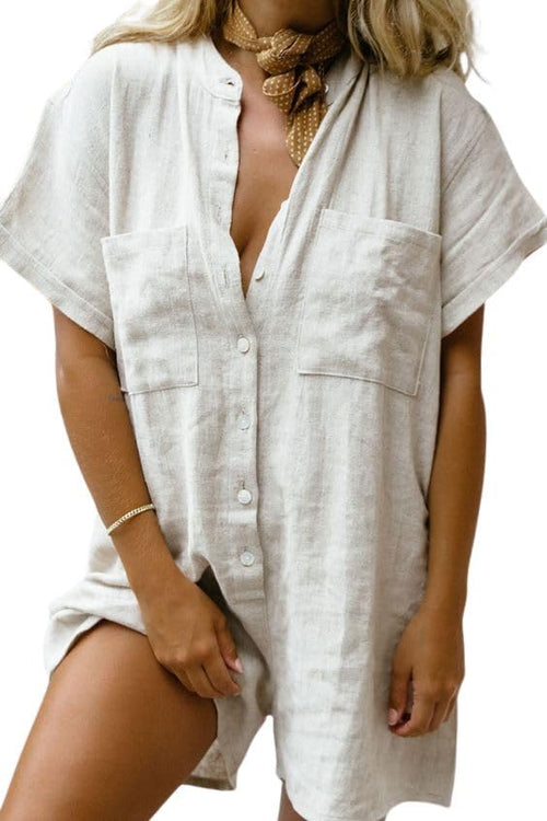 Women Summer Shorts Romper Button Down Wide Leg