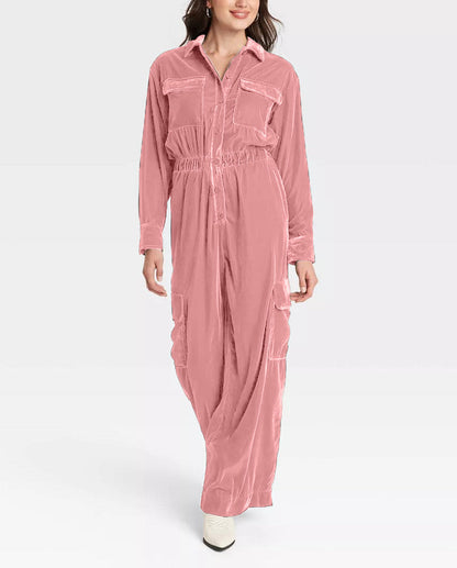 Women's Long Sleeve Velvet Overalls