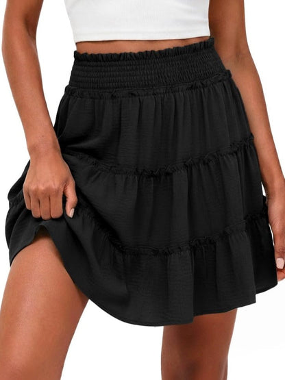 HOT SALE Women's Casual High Waisted Ruffle Tiered Flowy Mini Skorts Skirts
