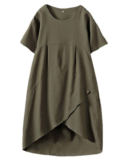 Women's Linen Cotton Pocketed Oversized Midi Dress
