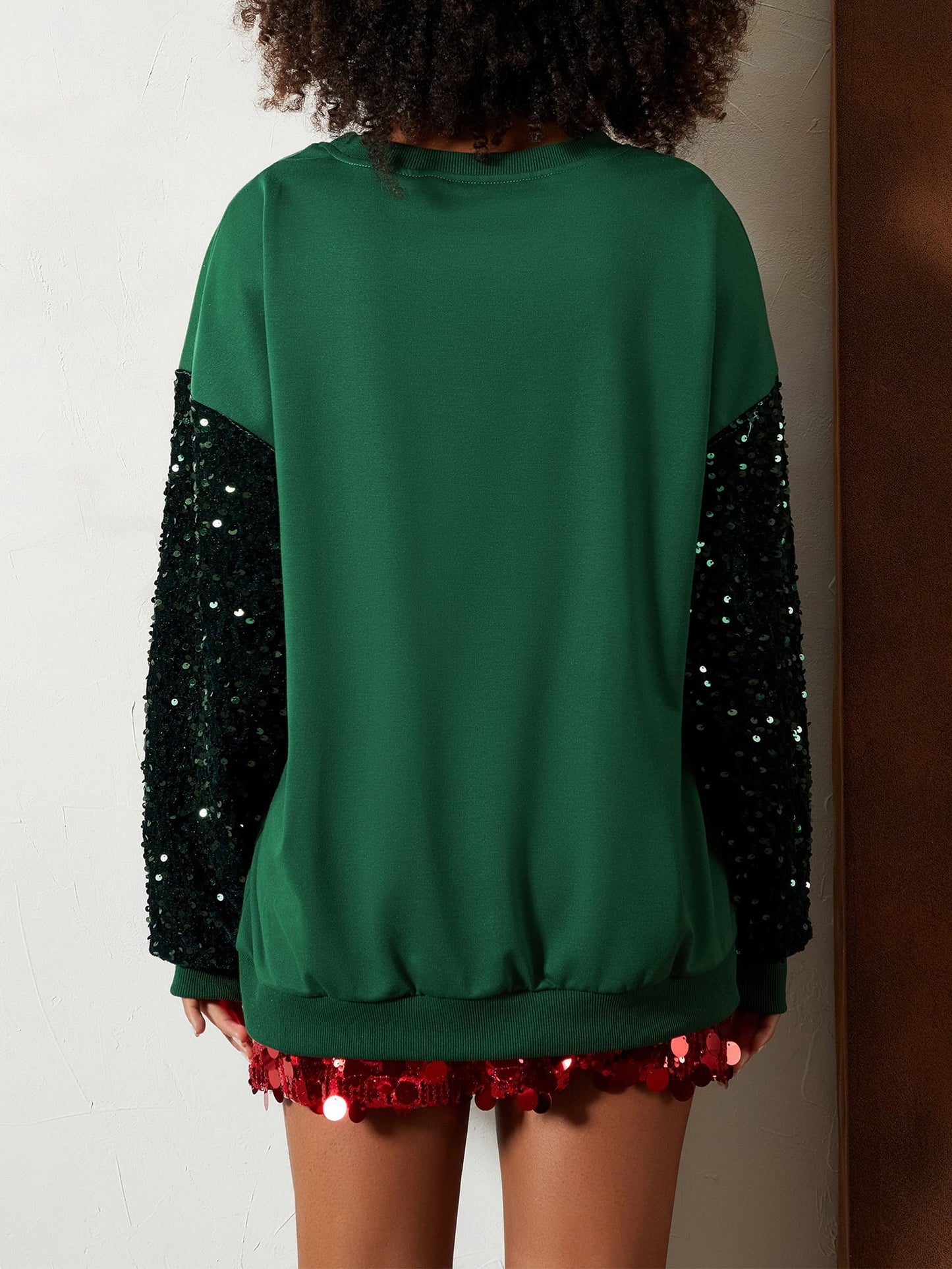 Women's Santa Sequin Patchwork Sweatshirt