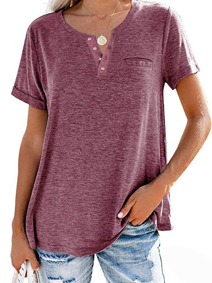 Summer Fashion Solid Color Pocket Short Sleeve T-Shirt