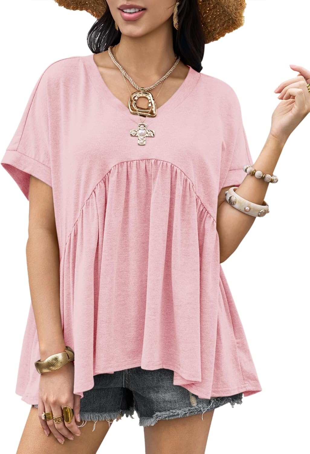 ⏰Hot Sale-Womens Summer Peplum Tops Oversized Babydoll
