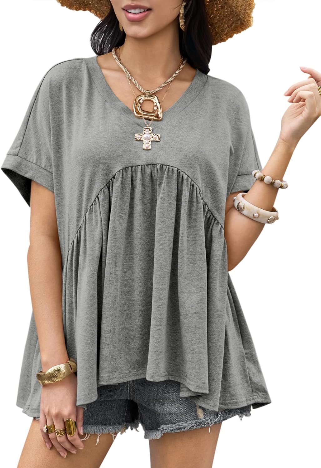 ⏰Hot Sale-Womens Summer Peplum Tops Oversized Babydoll