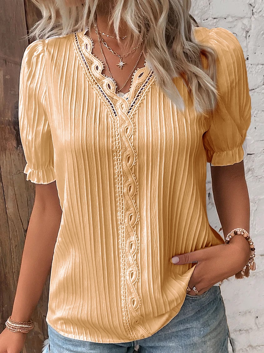 ✨V Neck Plain Lace Elegant Shirt