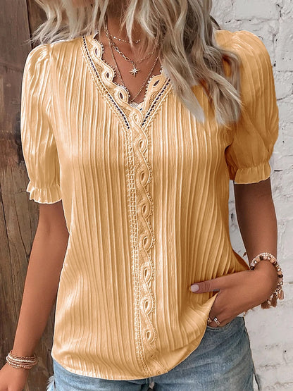 ✨V Neck Plain Lace Elegant Shirt