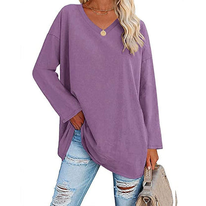 Women's Loose Long Sleeve Fashion V-neck Top