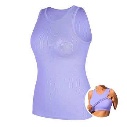 Women's Seamless High Neck Workout Tank Top with Built-in Bra
