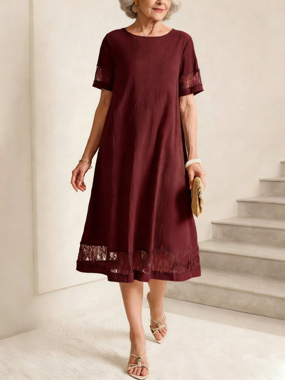 Lace Trim Midi Cotton Dress