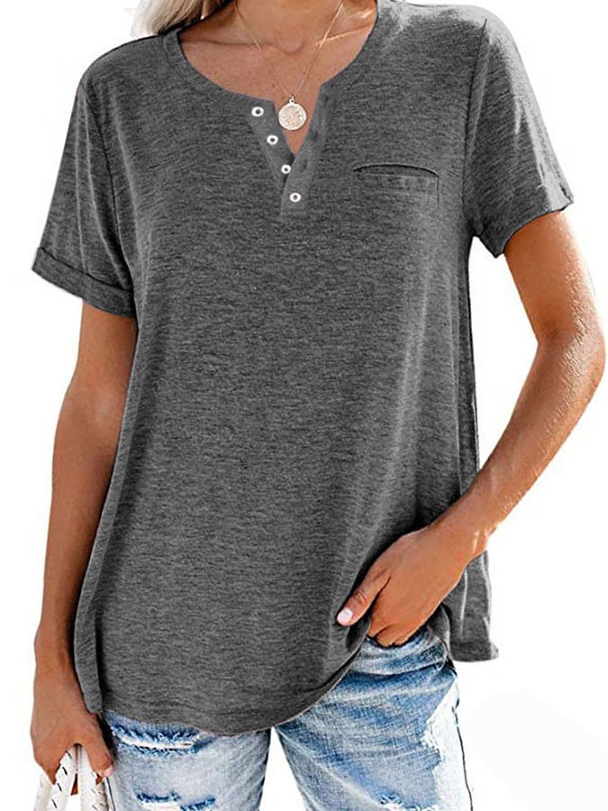 Summer Fashion Solid Color Pocket Short Sleeve T-Shirt