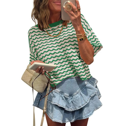 ⏰Hot Sale-Womens Striped Color Block Tops