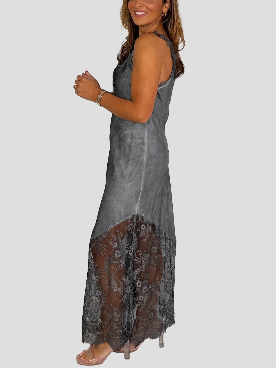 V-Neck Lace Trim Maxi Dress