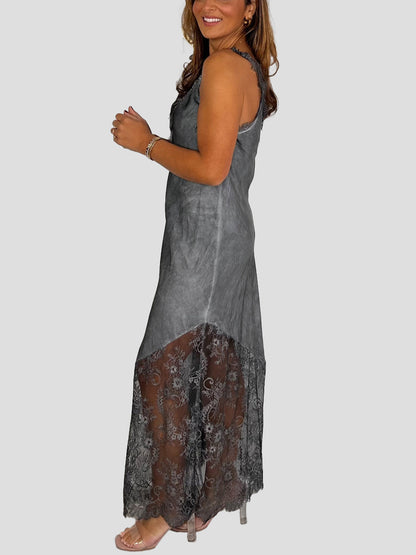 V-Neck Lace Trim Maxi Dress