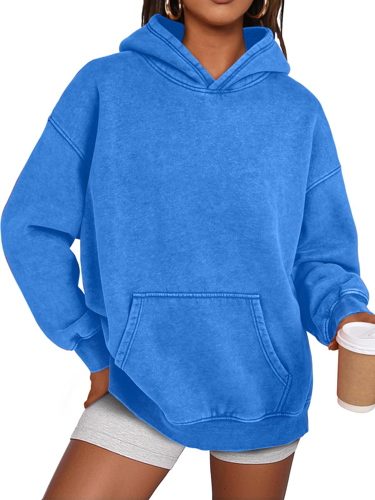 Unisex Casual Oversized Acid Wash Tops Hoodie Pullover