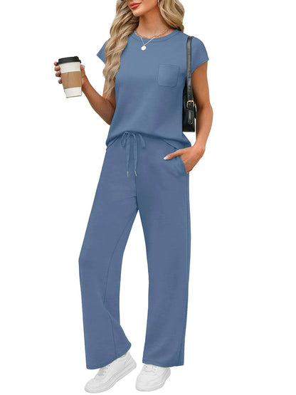 HOT SALE Women's Casual Summer Travel Vacation Outfits Cap Sleeve Lounge Set