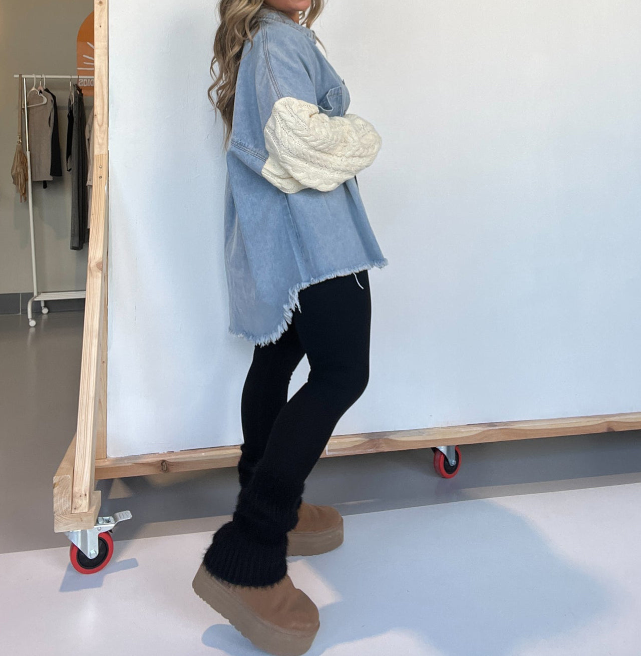 Cozy Sweater Sleeve Denim Shacket (Buy 2 Free Shipping)