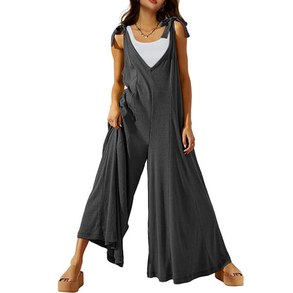 Women's Tie Strap Causal  Sleeveless Wide Leg Long Rompers