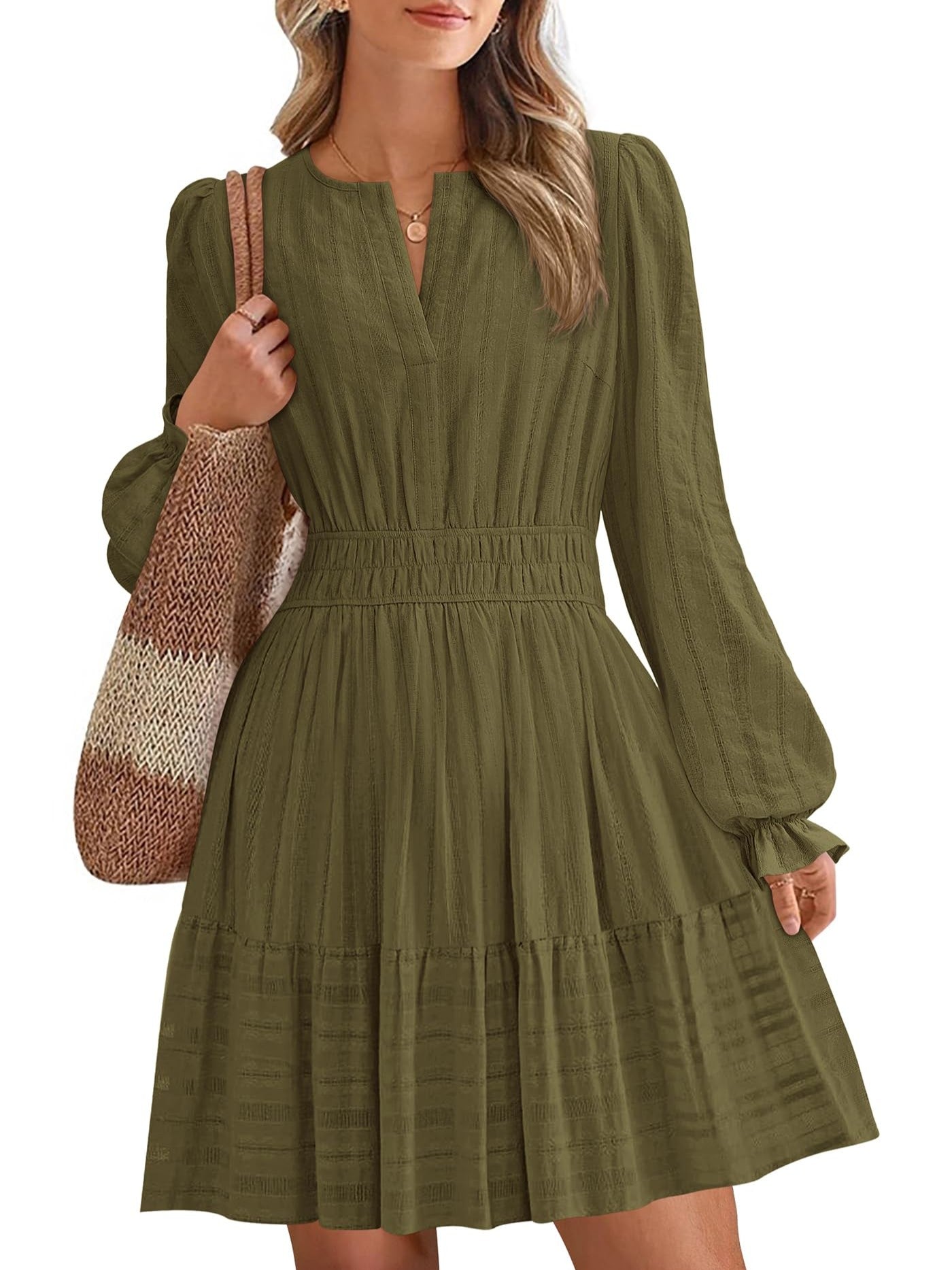 Women's Tiered Ruffle Hem V-Neck Dress